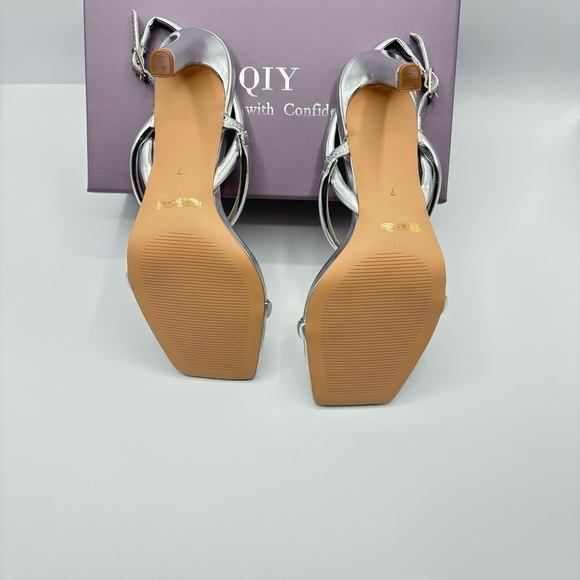 Womens Strappy Sandals Open Toe Ankle Strap Heeled Sandals High Heels Size 7 - Picture 7 of 11